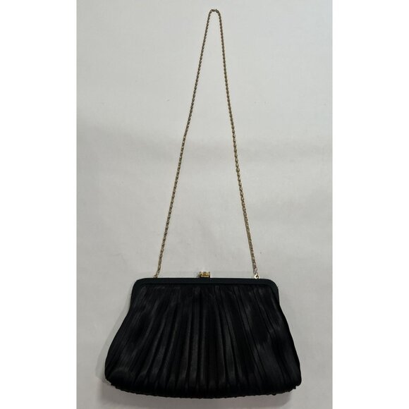 Vintage La Bagagerie Pleated Hinge Closure Handbag in Black - Picture 2 of 4